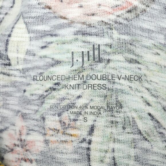 J Jill Dress Womens Small Green Pink Floral Stretch Knit Flounced Hem Pullover - Picture 3 of 13